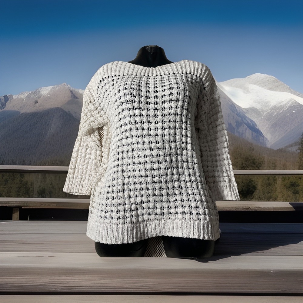 Apt. 9 Women's Boat Neck Collar Open Knit White Size Large Cotton Blend‎